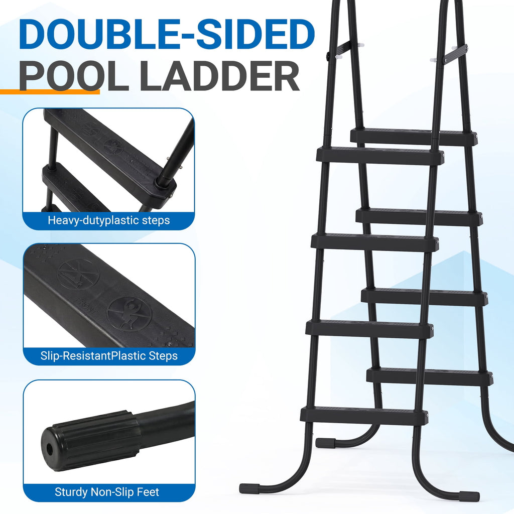 Ktaxon 52 4Step Steel Frame Above Ground Swimming Pool Ladder,Heavy Duty Double Sided Removable Pool Steps with Ladder Escape