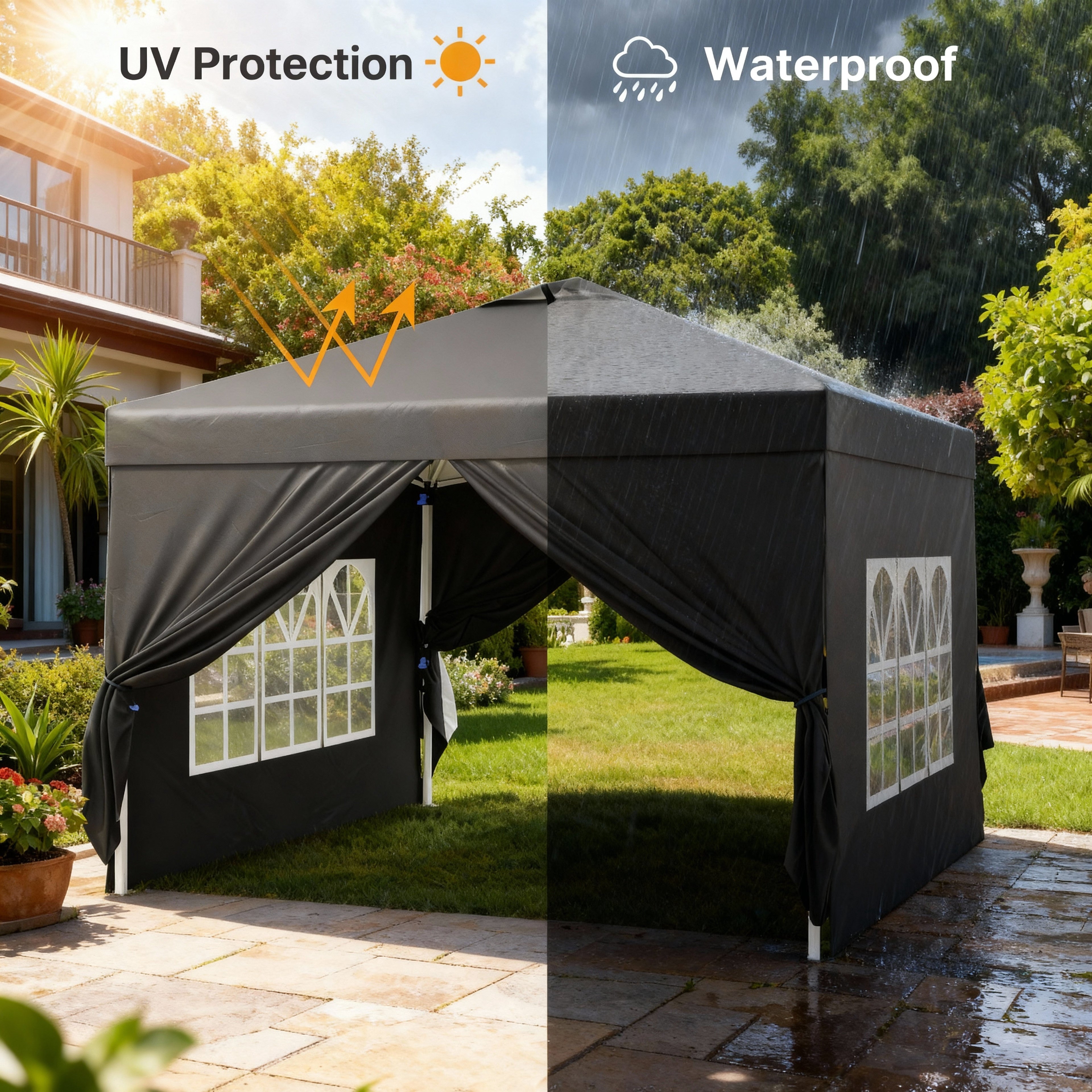10x10 Pop-Up Canopy Tent with Removable Walls, 3 Height Adjustable Easy Set up Portable Gazebo, For Camping, White