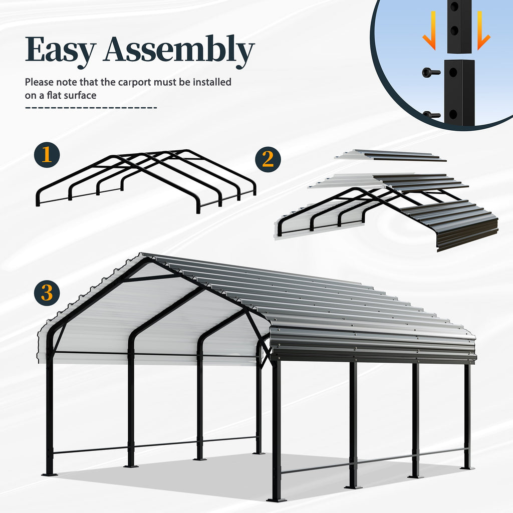 Walsunny 12X20 FT Carport, Outdoor Heavy Duty Carport Canopy with Galvanized Steel Roof, Metal Carport Extra Large Garage Car Storage Shelter, Gray