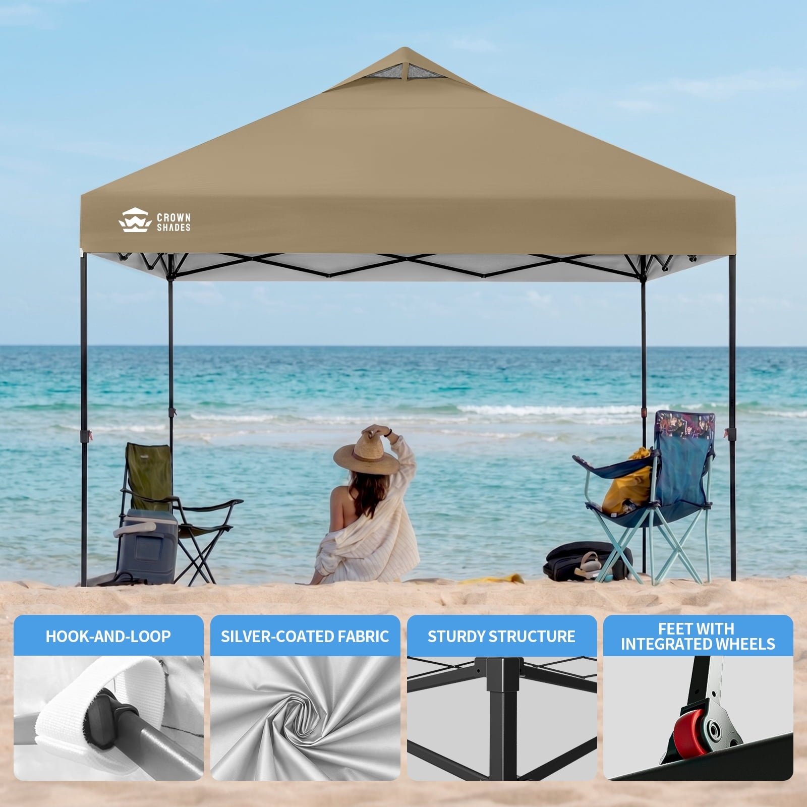 CROWN SHADES 10x10 Pop Up Canopy Patented Center Lock One Push Instant Outdoor Canopy Tent Grey