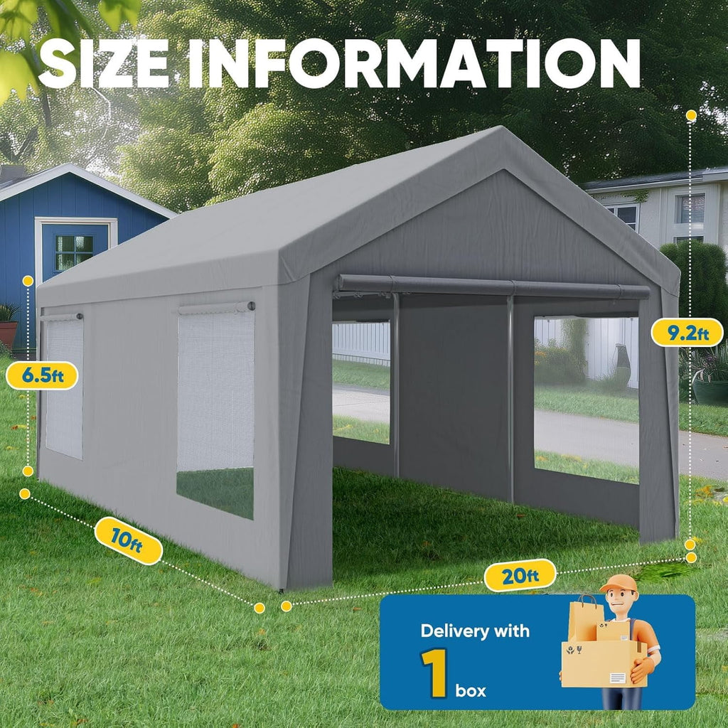 Quictent 10x20 ft Heavy Duty Carport Canopy Galvanized Car Tent Outdoor Garage Boat Shelter with Reinforced Structure, No Sidewall - White