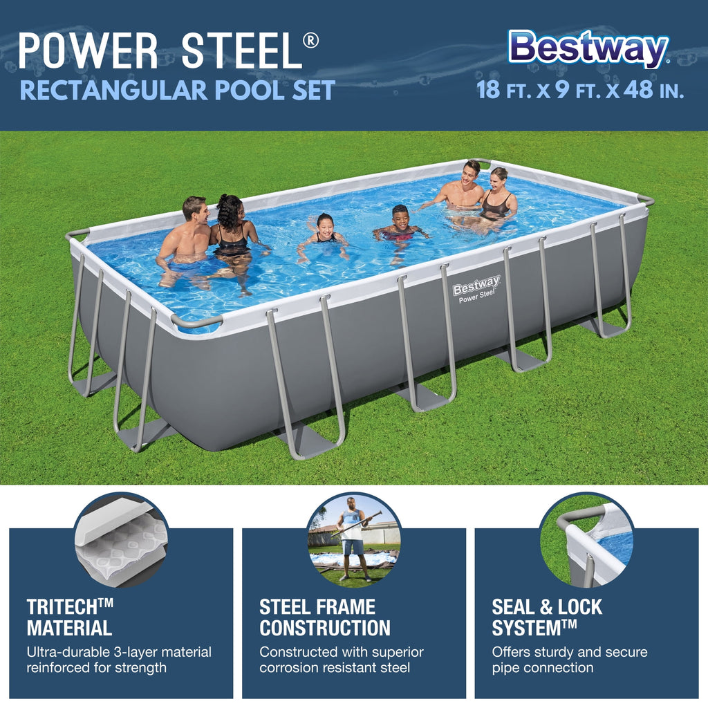 Bestway 18ft x 9ft x 4ft Rectangular Above Ground Swimming Pool Kit