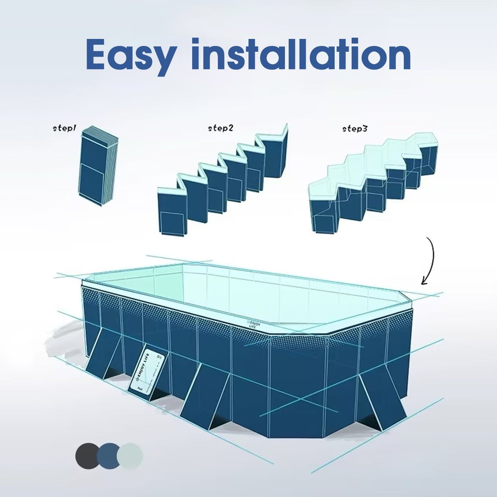 Hurber Foldable Swimming Pool, Large Non-Inflatable Adults Kiddie Outdoor Pools, Blue, 113 x 66 x 20