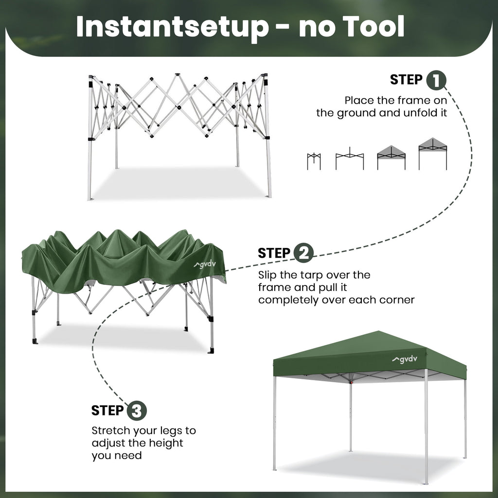 GVDV Canopy Tent, 10x10 ft Easy Pop up Outdoor Canopy Tent, Portable Straight Leg Gazebo Instant Canopy, Blue