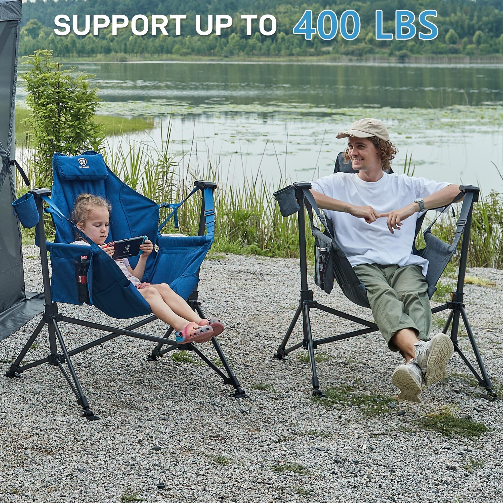Hammock Camping Folding Chair for Outdoor with Adjustable Back and Padded Seat, Grey