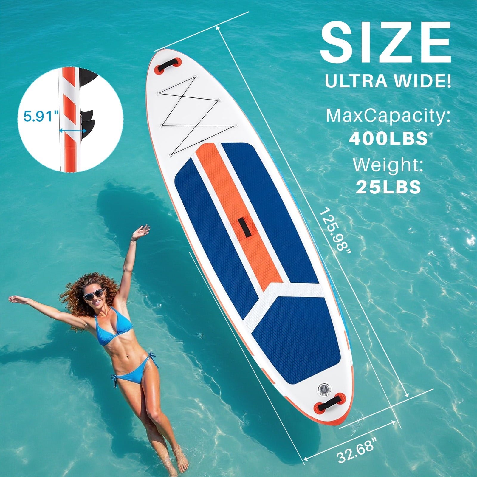 TINKLE WELL Inflatable Stand Up Paddle Board (SUP) Kit, Ultra-Stable Wide Design w/Non-Slip Deck & 2-in-1 Adjustable Paddle, Complete Set for Beginners/Experts, Youth & Adults, Organe