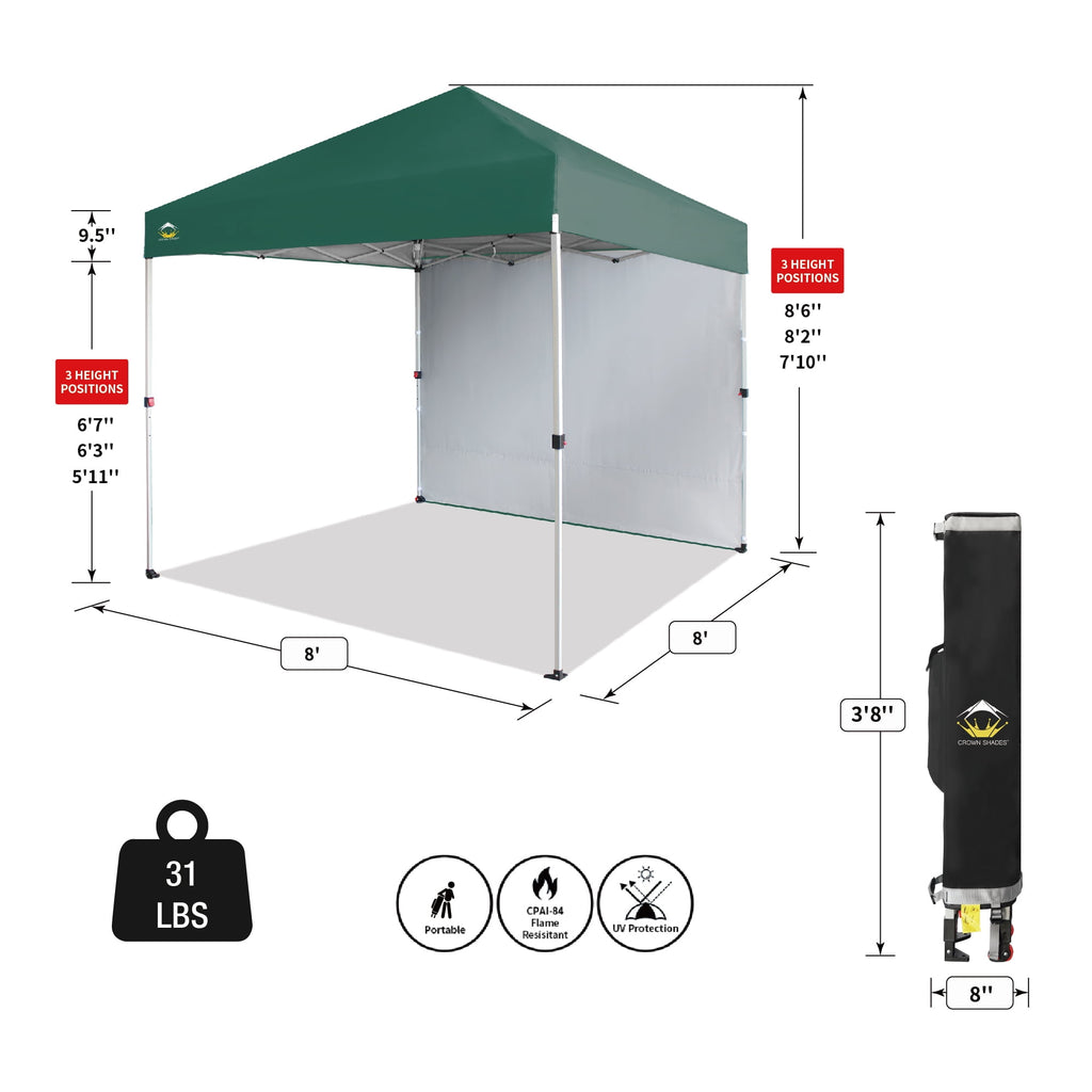 CROWN SHADES 10'x10' Instant Canopy Tent with 1 Sidewall with One Push Setup Sun Shelter for Events Parties Sky Blue