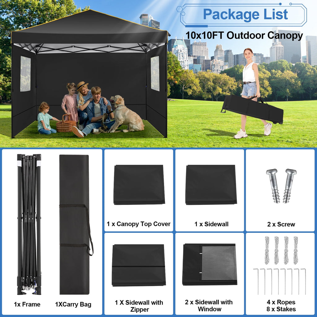HOTEEL Pop up Canopy Tent 10x10 Commercial Instant Canopy with 4 Sidewalls & Carry Bag,Portable Tent for Parties Beach Camping Party Event Shelter Sun Shade,Dark Blue