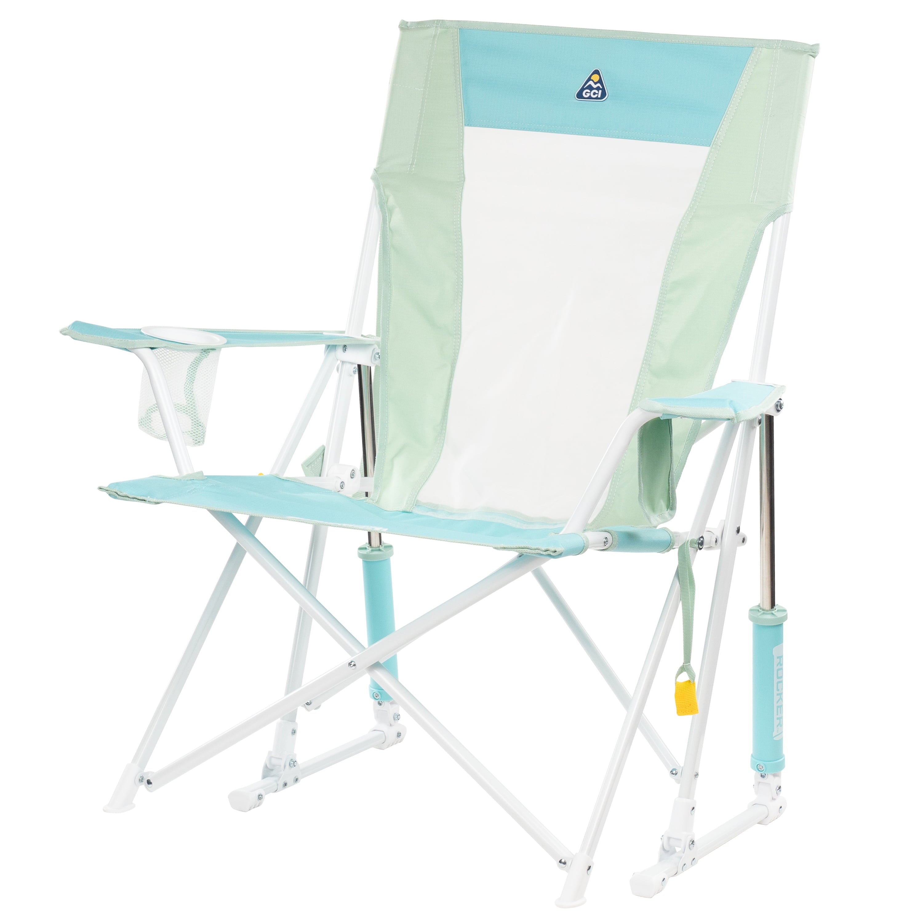 GCI Outdoor Comfort Pro Rocker Camping Chair with Mesh Backrest, Pastel Green Colorblock