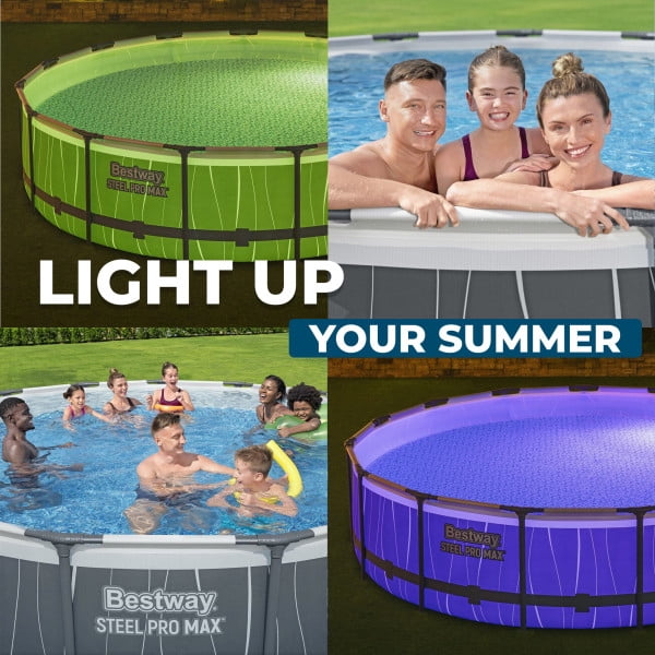 Bestway Steel Pro MAX 15'x42 Metal Frame Above Ground Pool Set w/Color-Changing LED Light