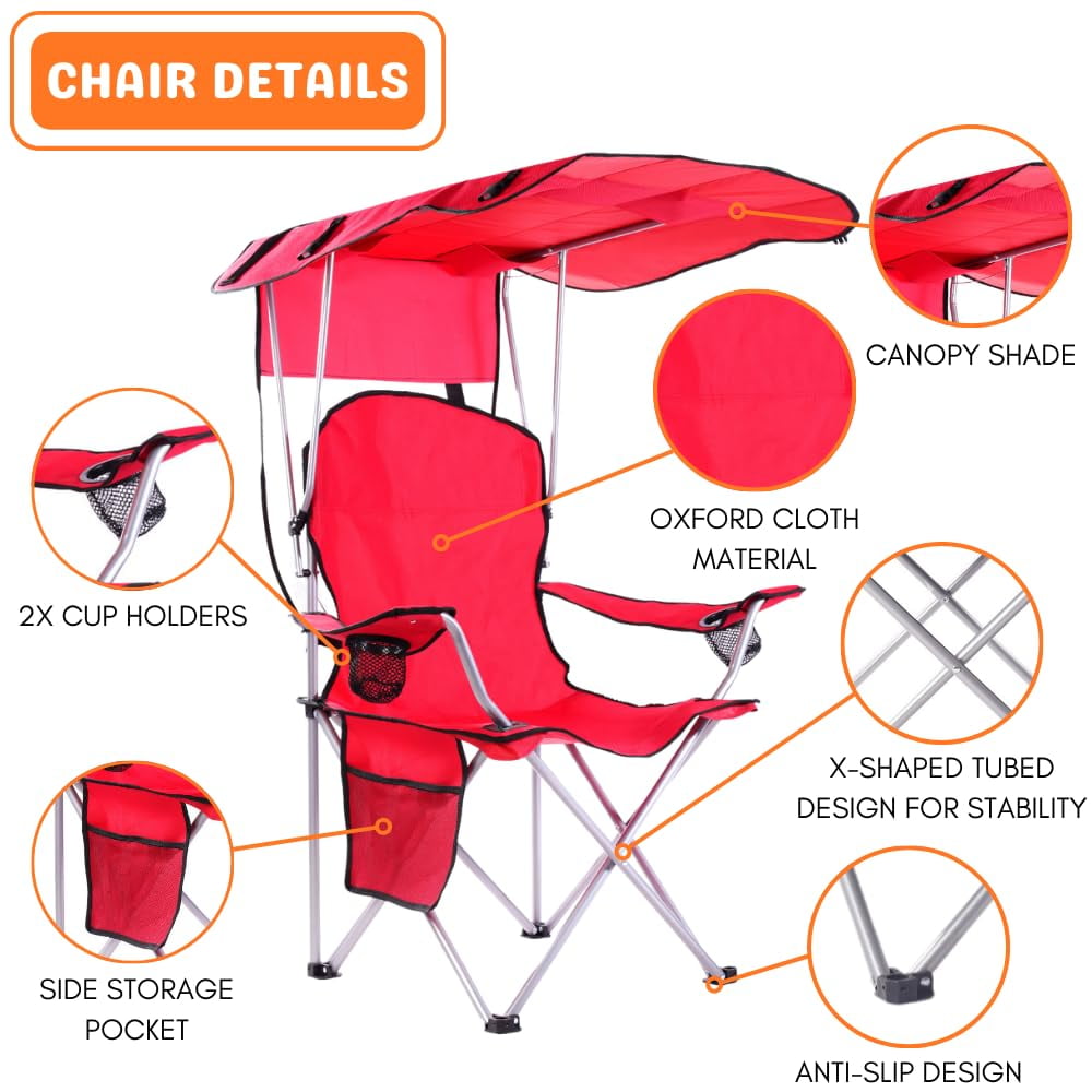 VTOY Camping Chair with Canopy Portable Canopy Camping Chairs with Shade for Outside Folding Beach Chairs with Shade for Adults(Olive Green)