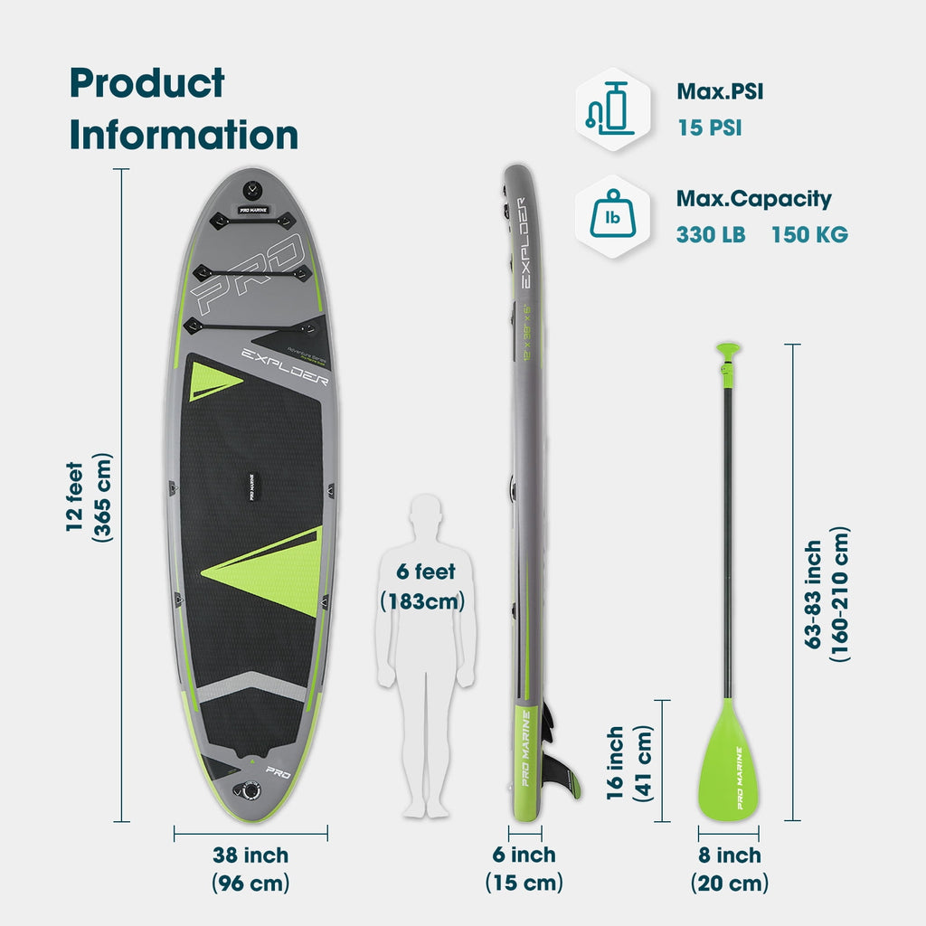PROMARINE 10' Inflatable Stand up Paddle Boards  Adjustable Paddle SUP Carry Bag & Fast Pumping for Youth & Adults
