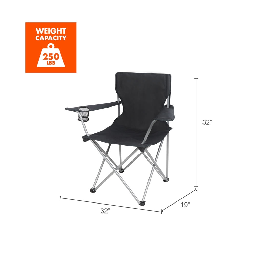 Ozark Trail Quad Folding Camp Chair with Cup Holder, Black