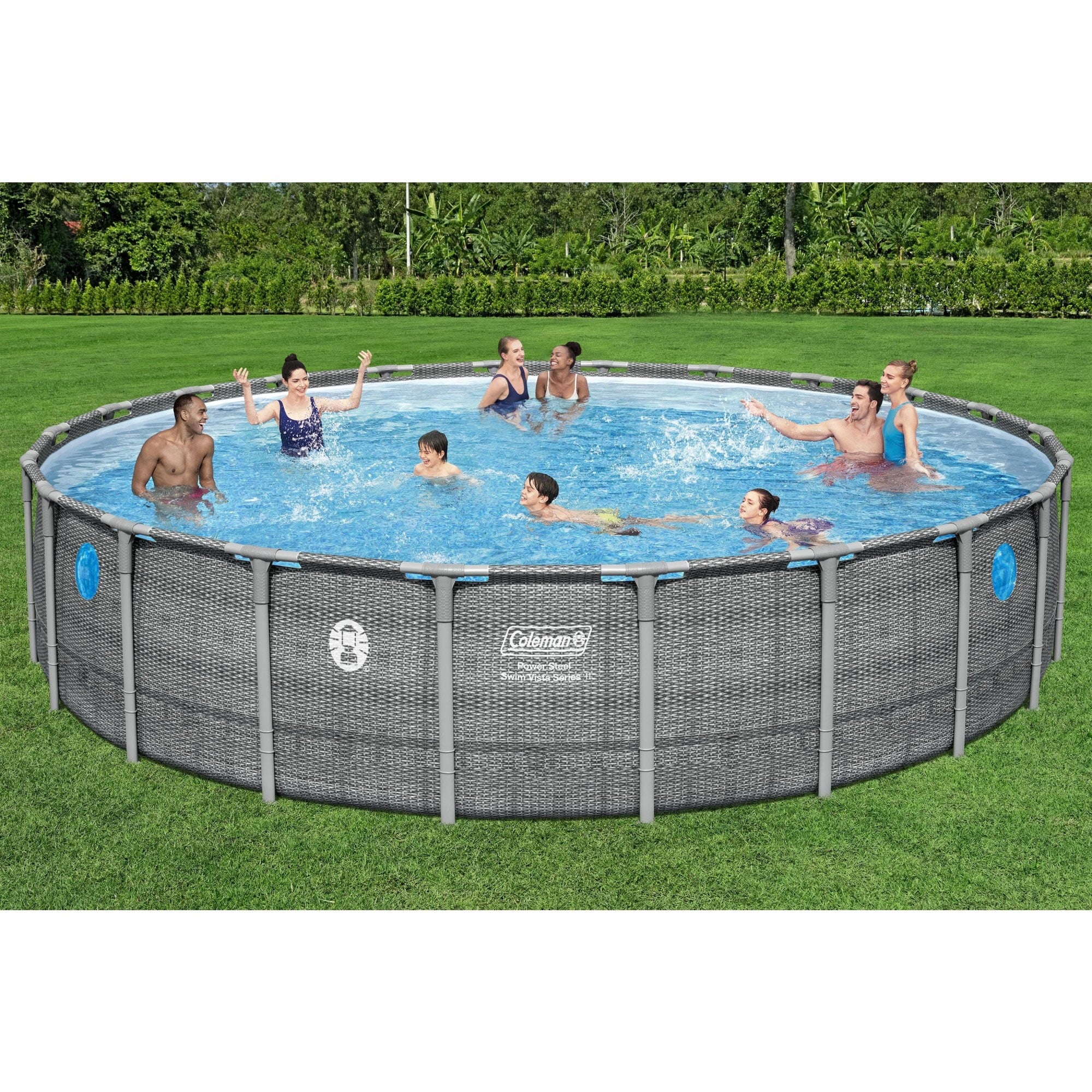 Coleman Power Steel 22’x52” Metal Frame Above Ground Pool w/ Pump, Ladder, & Cover, Gray
