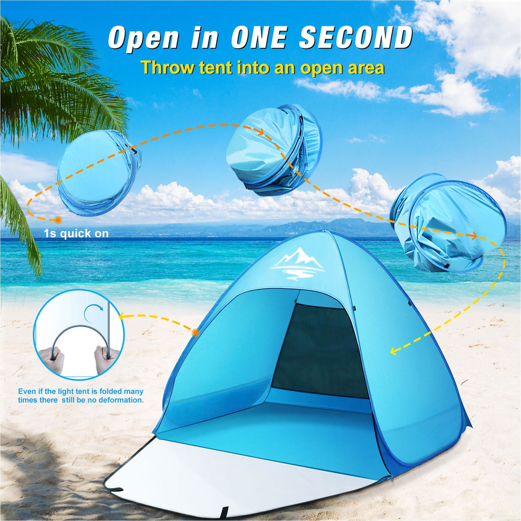Pop up Beach Tent,  1-2 Person Portable Sun Shelter with UV 50+ Protection for Seaside and Picnic, Sky Blue