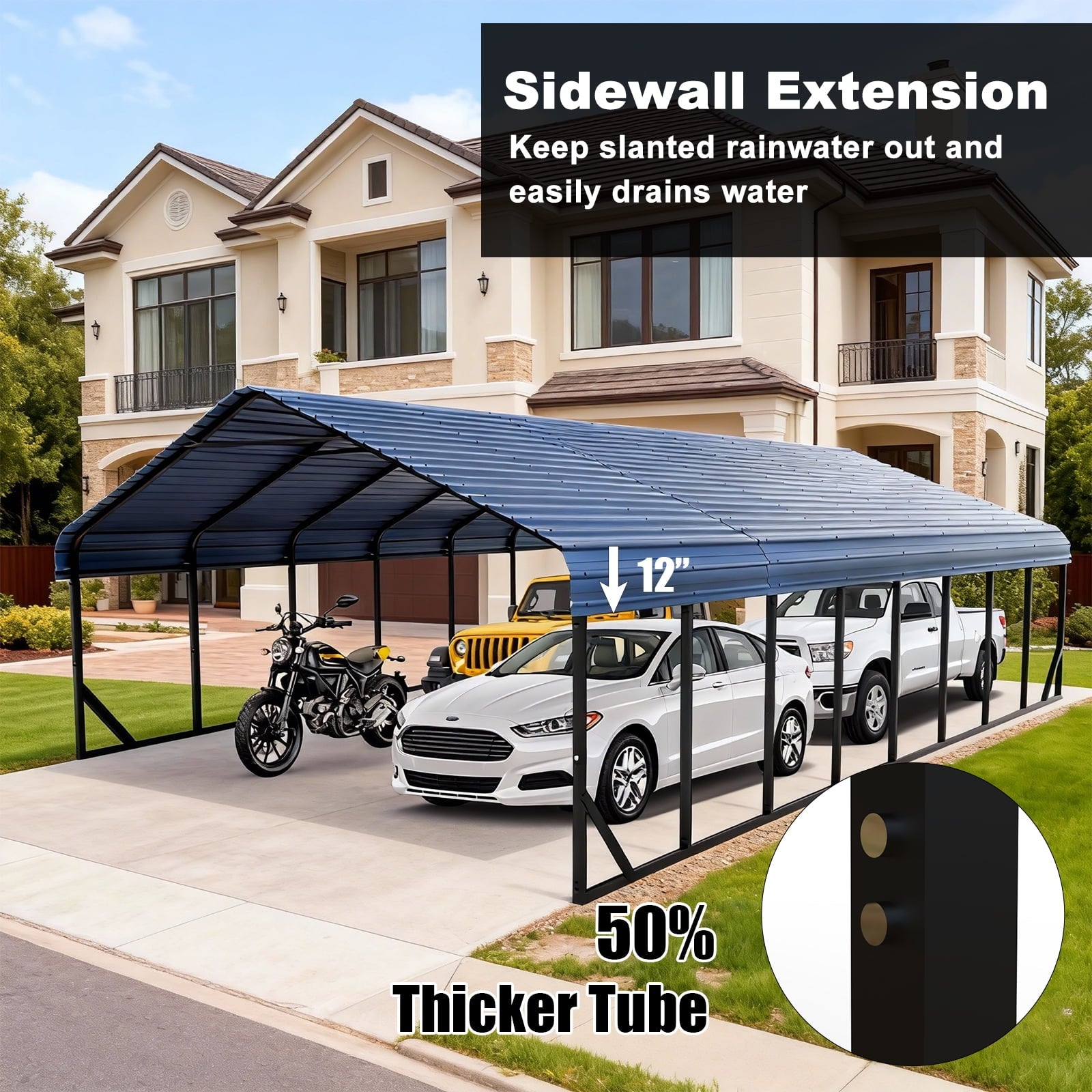 Heavy-Duty 10x20 ft Carport Garage, All-Weather Protection for RV, Boat, Car & Truck, Portable Shelter with Wind & Rust Resistance