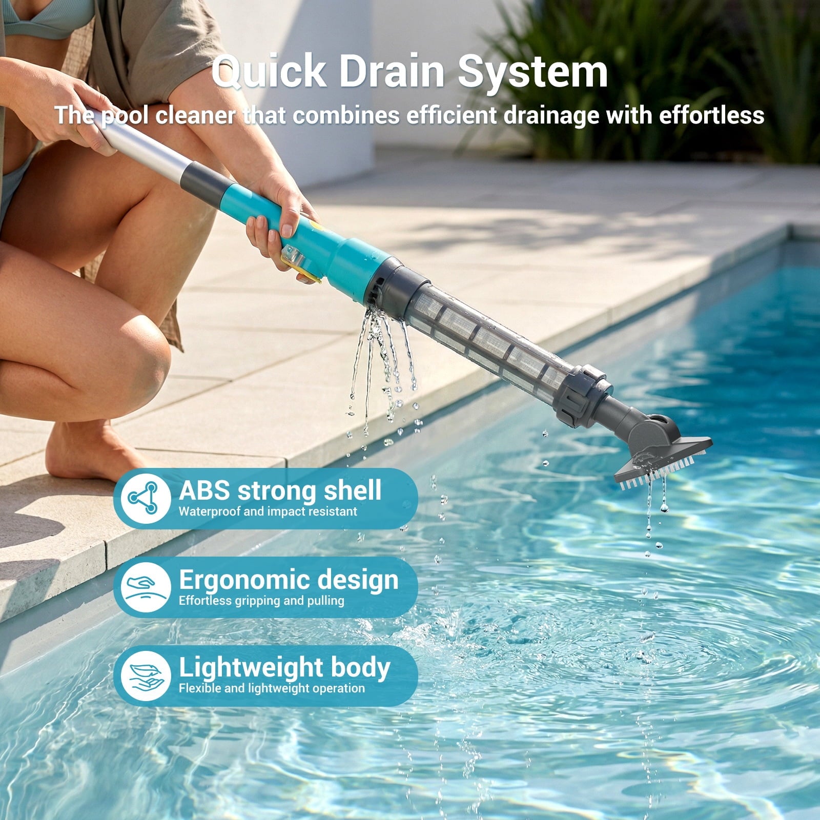Efurden Cordless Pool Vacuum, Handheld Pool Vacuum with Running Time up to 60-Minutes for Small Above Ground Pools, Hot Tubs and Spas (Green)