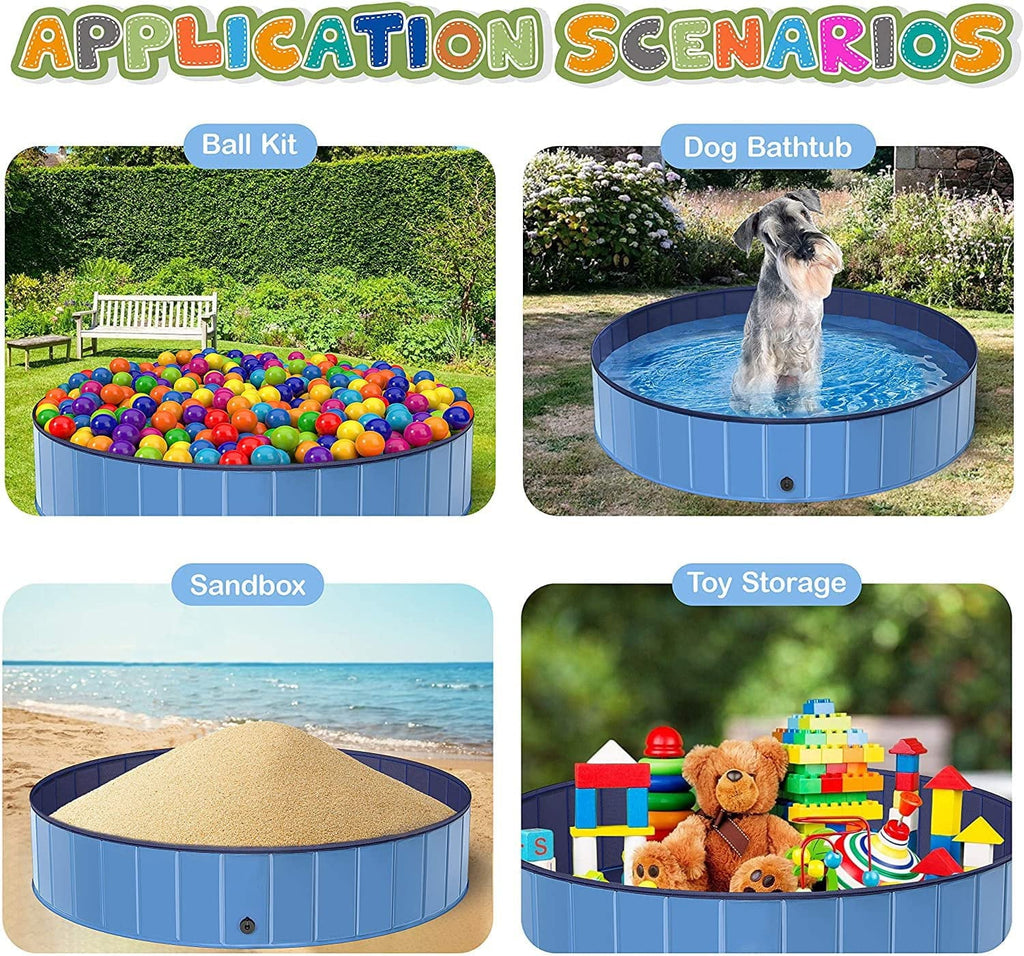 Pet Dog Pool Bath Swimming Tub Kiddie Pool, 48 x 12 inch Collapsible Foldable Portable for Dogs Cats and Kids Blue