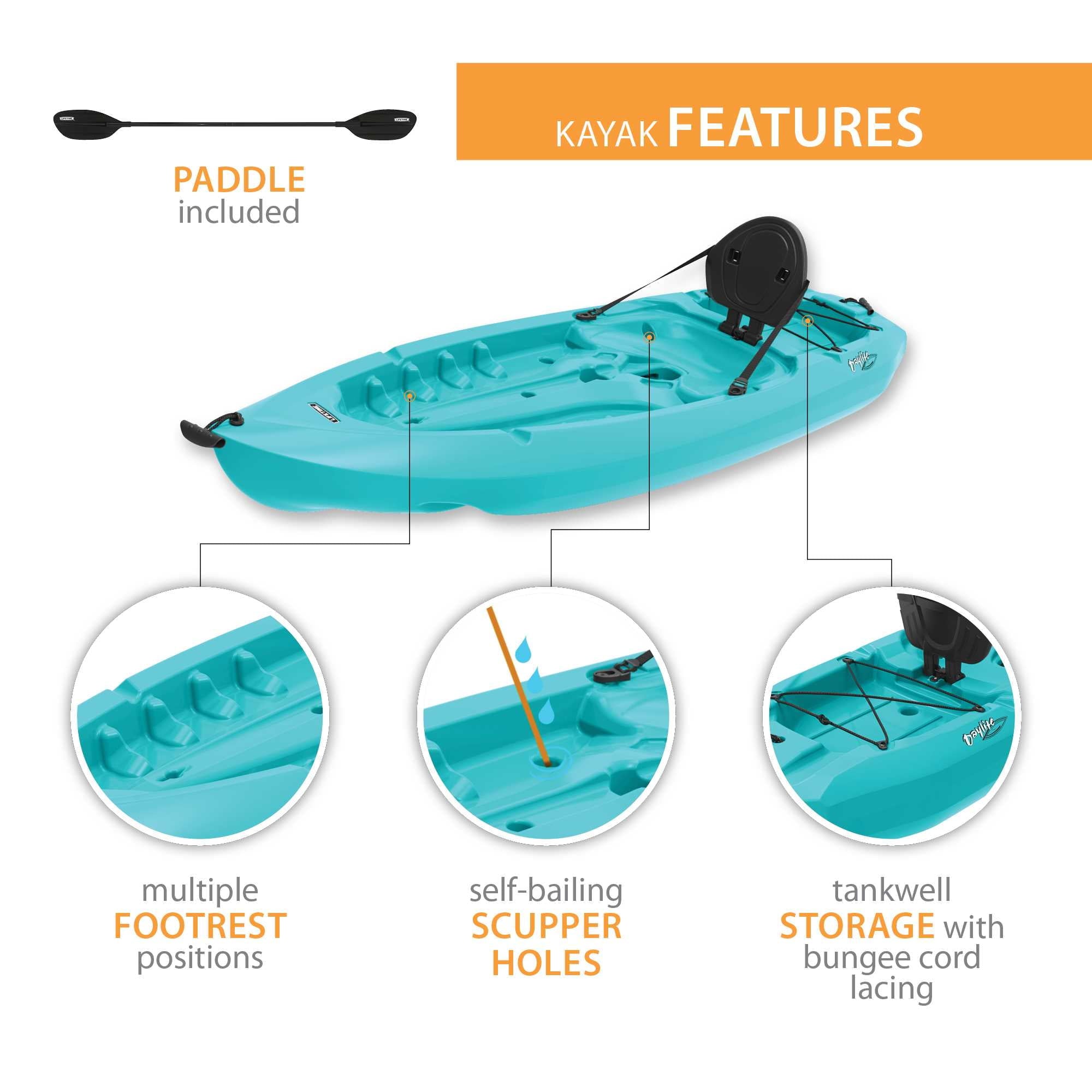 Lifetime Daylite 8 ft Sit-On-Top Kayak with Paddle, Red (90775)