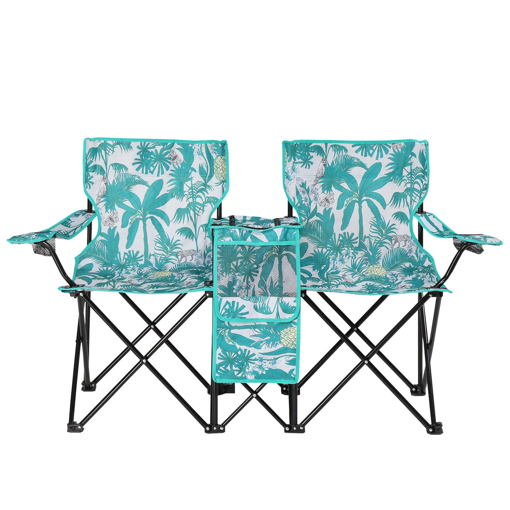 Ktaxon Camping Loveseat Chair, Folding Double Outdoor Chair with Removable Sun Umbrella & Carrying Bag, Double Chairs with Cooler Bag for Lawn Fishing Outdoor, Gray