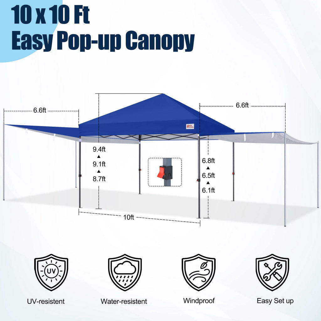 MASTERCANOPY 10 x 10ft Pop-up Canopy Tent with 2 Detachable Side Shades, White
