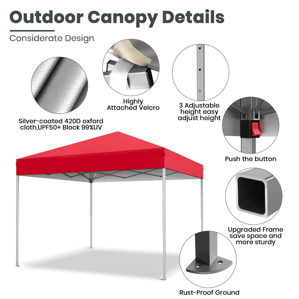 GVDV Canopy Tent, 10x10 ft Easy Pop up Outdoor Canopy Tent, Portable Straight Leg Gazebo Instant Canopy, Blue