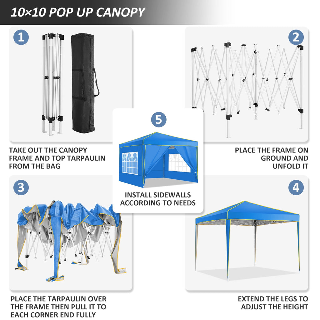 HOTEEL Pop up Canopy Tent 10x10 Commercial Instant Canopy with 4 Sidewalls & Carry Bag,Portable Tent for Parties Beach Camping Party Event Shelter Sun Shade,Dark Blue