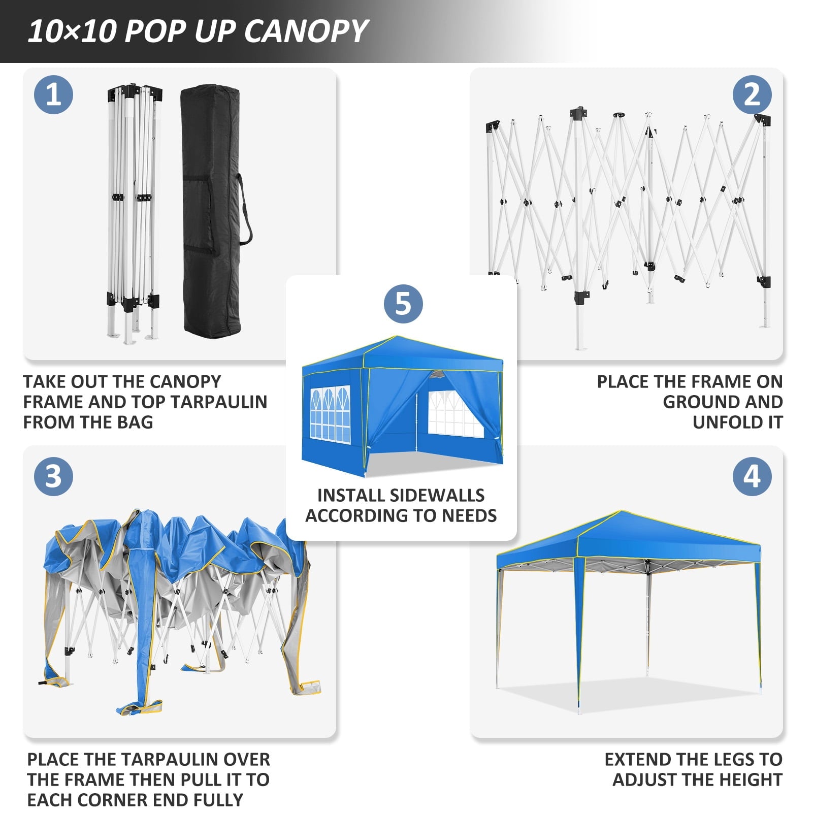 HOTEEL Pop up Canopy Tent 10x10 Commercial Instant Canopy with 4 Sidewalls & Carry Bag,Portable Tent for Parties Beach Camping Party Event Shelter Sun Shade,Dark Blue