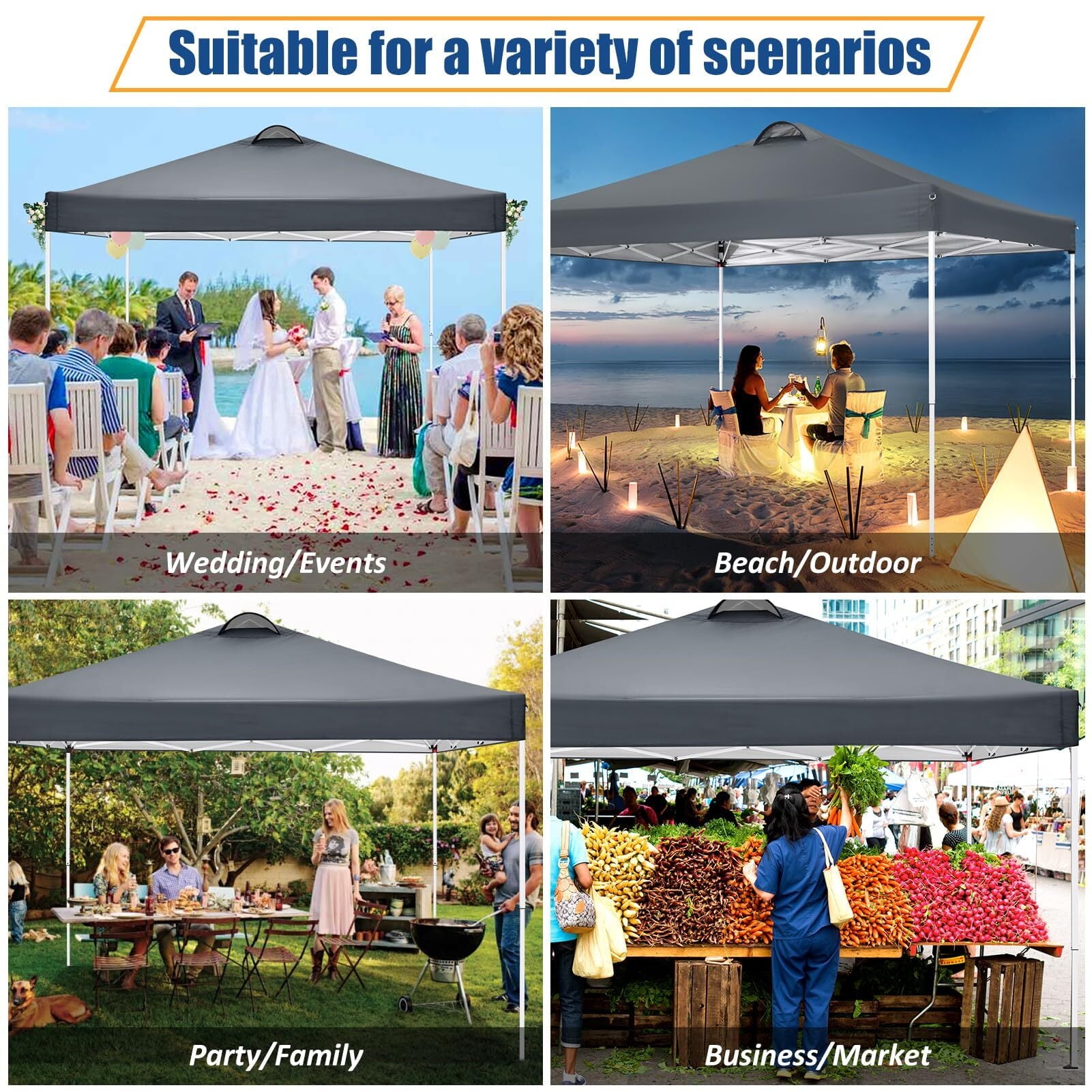HOTEEL 10x10ft Popup Canopy Waterproof Canopy with 4 Sidewalls Outdoor Commercial Instant Shelter Beach Camping Canopy Tent for Party, Black
