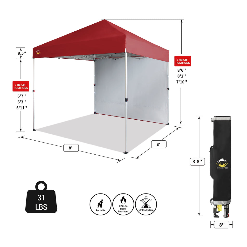 CROWN SHADES 10'x10' Instant Canopy Tent with 1 Sidewall with One Push Setup Sun Shelter for Events Parties Sky Blue