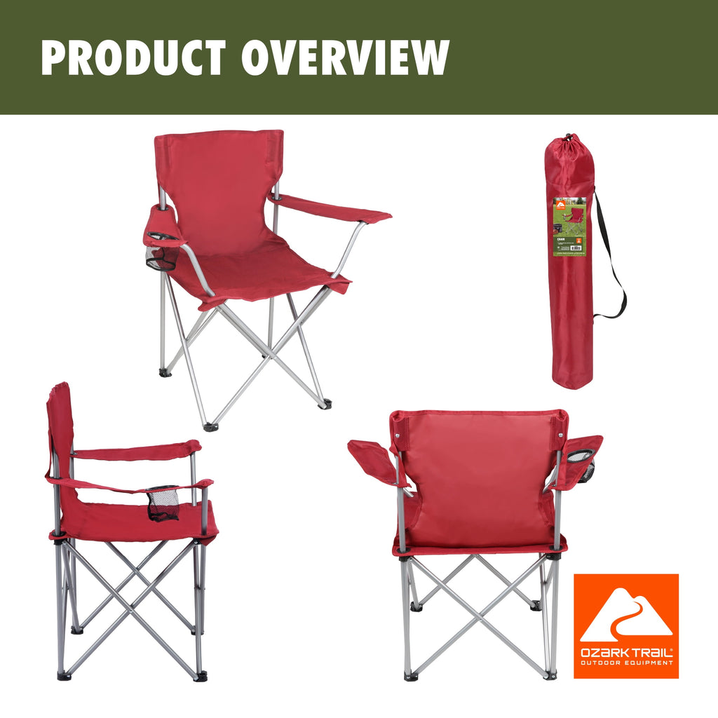 Ozark Trail Quad Folding Camp Chair with Cup Holder, Black