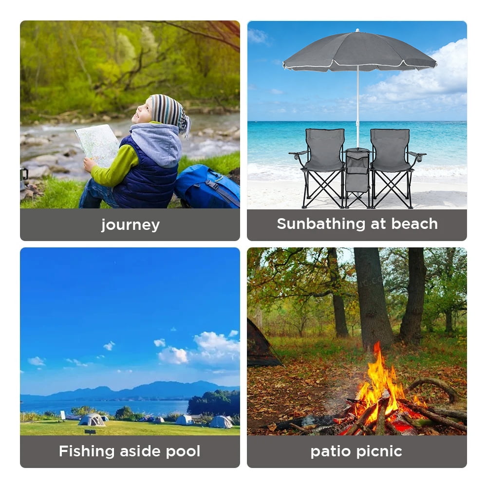 COWIN Outdoor Foldable Picnic Double Chair ,Camping Chairs with Umbrella Camping Double Portable Chairs Folding Beach Chair with Insulation Bag,Backpacking Blue