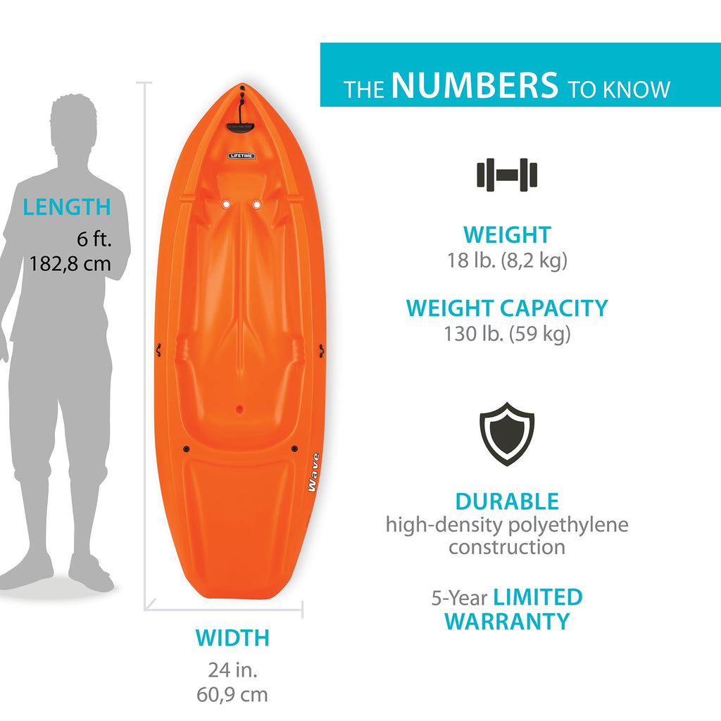 Lifetime Wave 6 ft Youth Sit-On-Top Kayak with Paddle, Fire Red (91401)