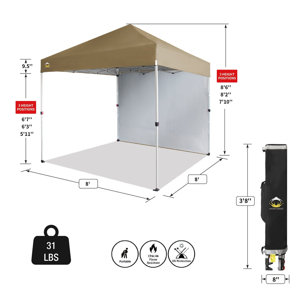 CROWN SHADES 10'x10' Instant Canopy Tent with 1 Sidewall with One Push Setup Sun Shelter for Events Parties Sky Blue