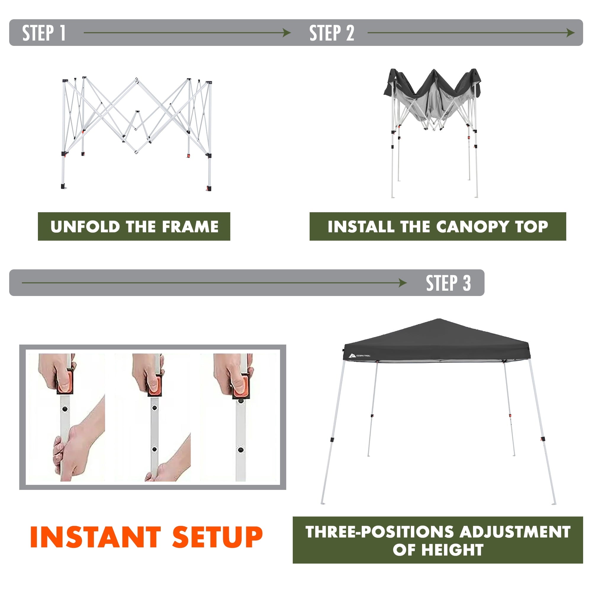 Ozark Trail 10' x 10' Instant Slant Leg Pop-up Canopy, Outdoor Shading Shelter, Black