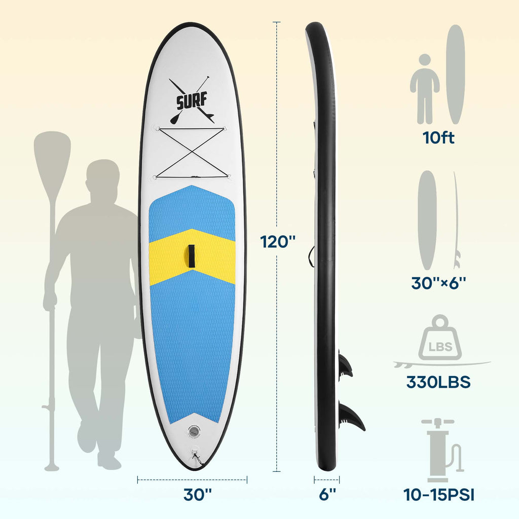 Naipo 10FT Inflatable Paddle Board Stand Up Paddle Board SUP Board with 120x30x6 for Youth & Adults Summer