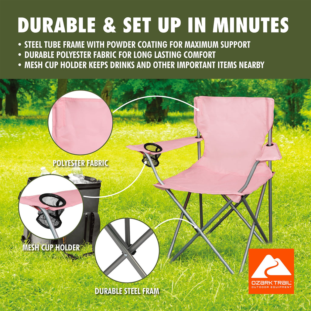 Ozark Trail Quad Folding Camp Chair with Cup Holder, Black