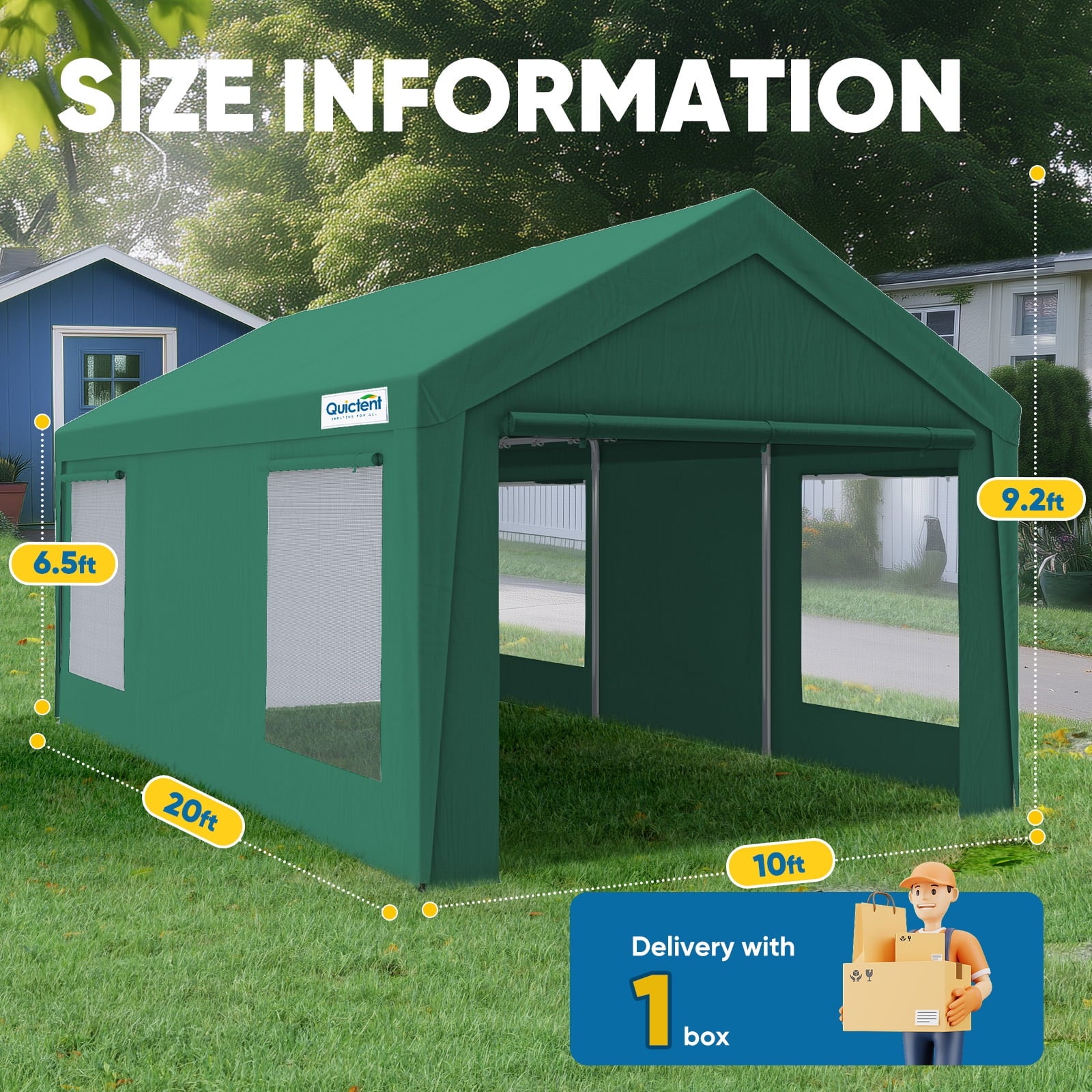 Quictent 10x20 ft Heavy Duty Carport Canopy Galvanized Car Tent Outdoor Garage Boat Shelter with Reinforced Structure, No Sidewall - White
