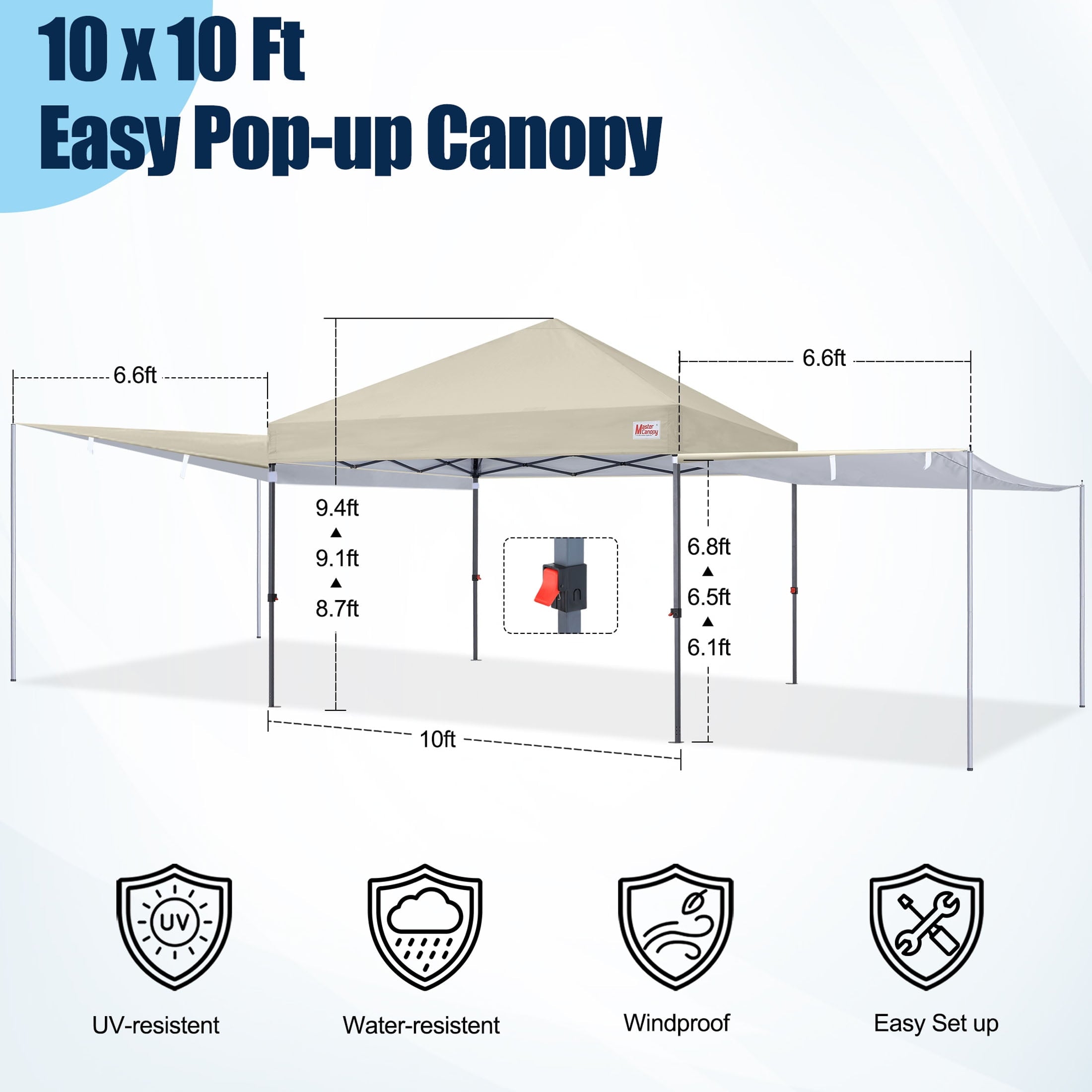 MASTERCANOPY 10 x 10ft Pop-up Canopy Tent with 2 Detachable Side Shades, White