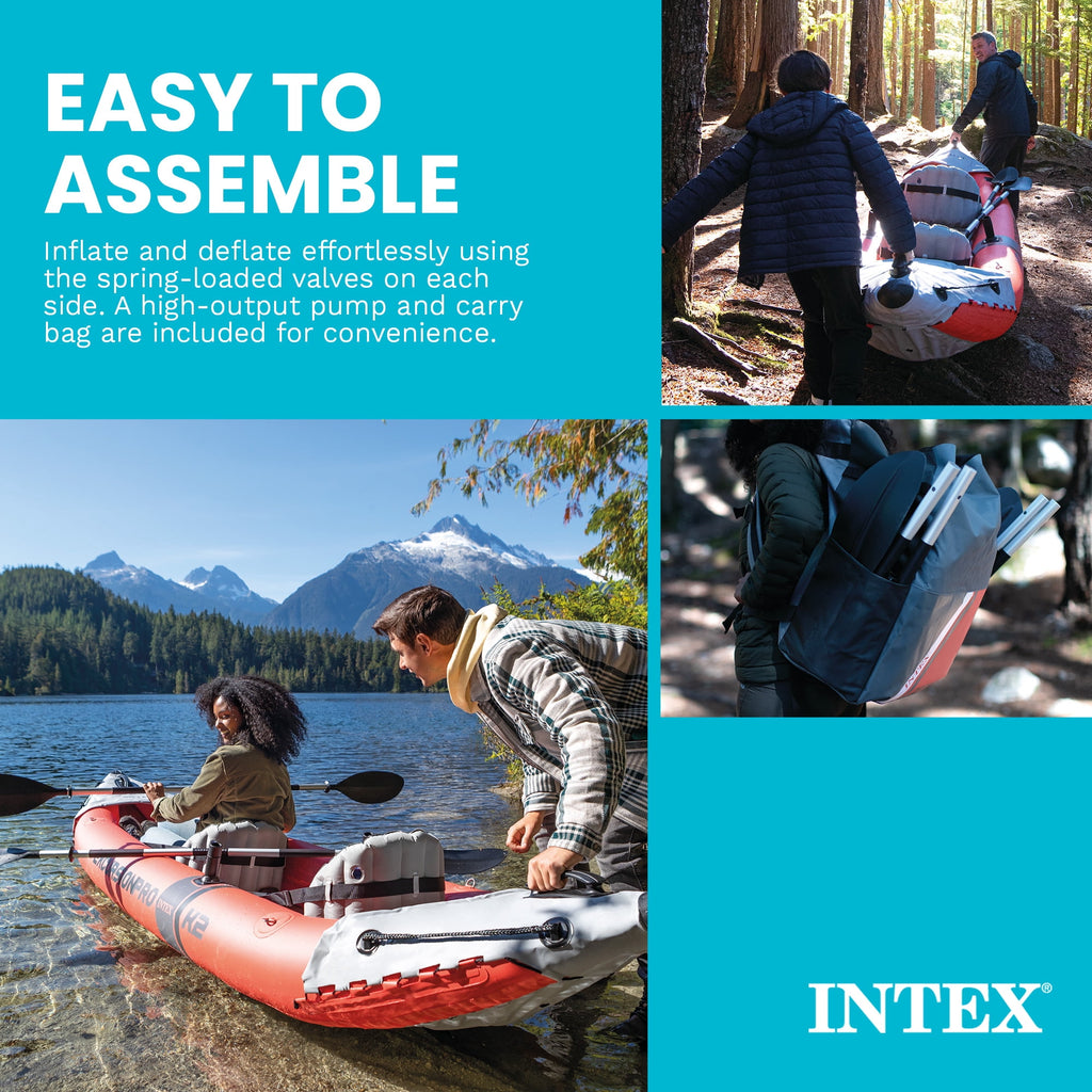 Intex Excursion Pro Inflatable 2 Person Vinyl Kayak with 2 Oars and Pump
