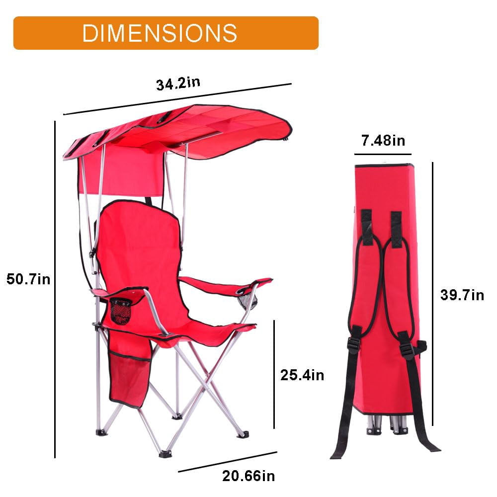 VTOY Camping Chair with Canopy Portable Canopy Camping Chairs with Shade for Outside Folding Beach Chairs with Shade for Adults(Olive Green)