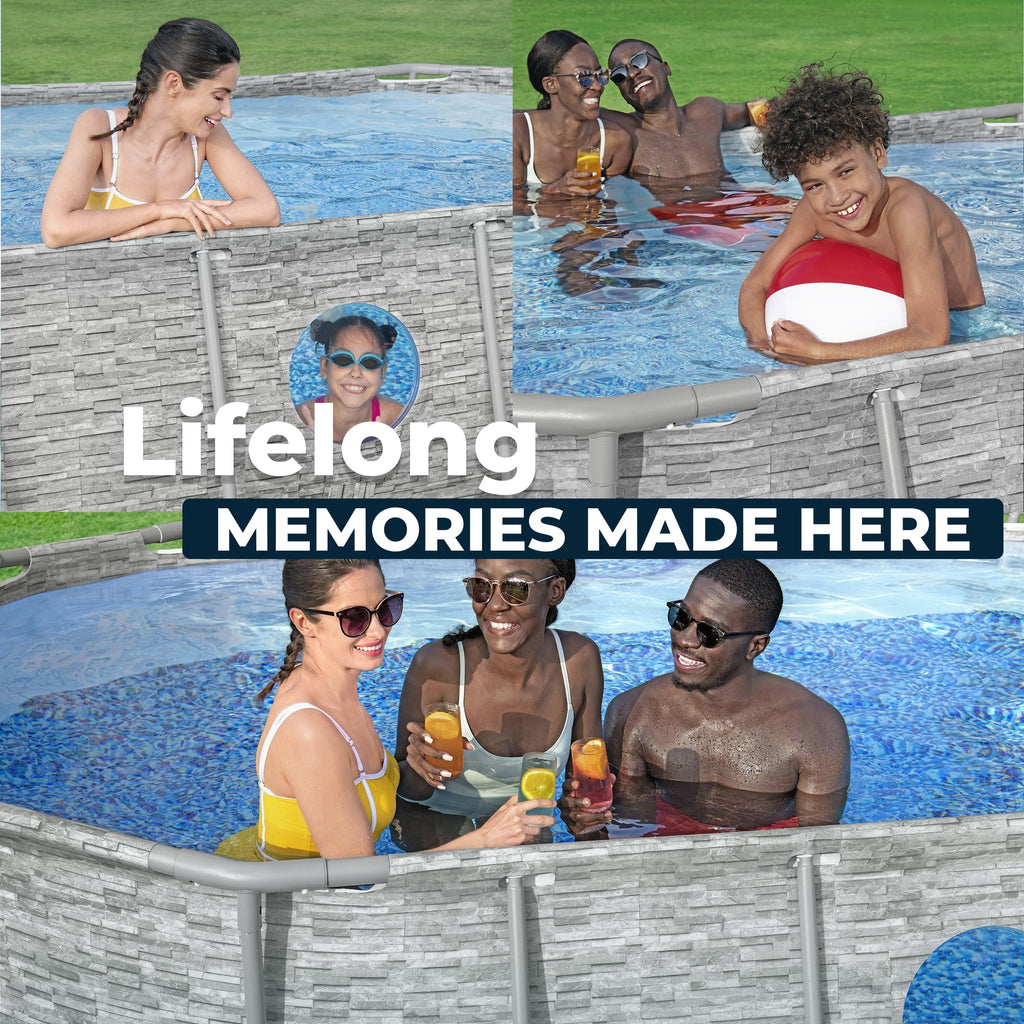 Bestway Power Steel Swim Vista 14’ x 8'2 x 39.5” Metal Frame Above Ground Pool, Stone