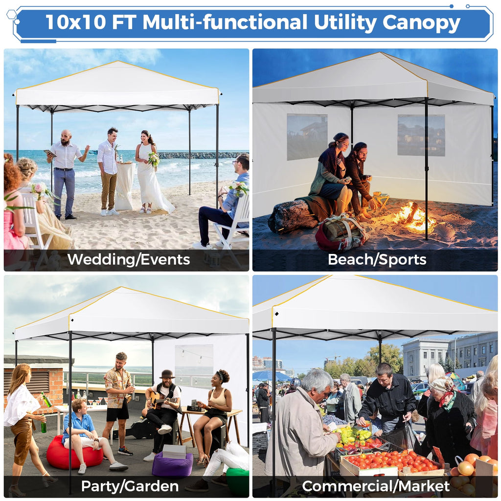 HOTEEL Pop up Canopy Tent 10x10 Commercial Instant Canopy with 4 Sidewalls & Carry Bag,Portable Tent for Parties Beach Camping Party Event Shelter Sun Shade,Dark Blue