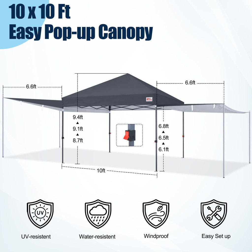 MASTERCANOPY 10 x 10ft Pop-up Canopy Tent with 2 Detachable Side Shades, White