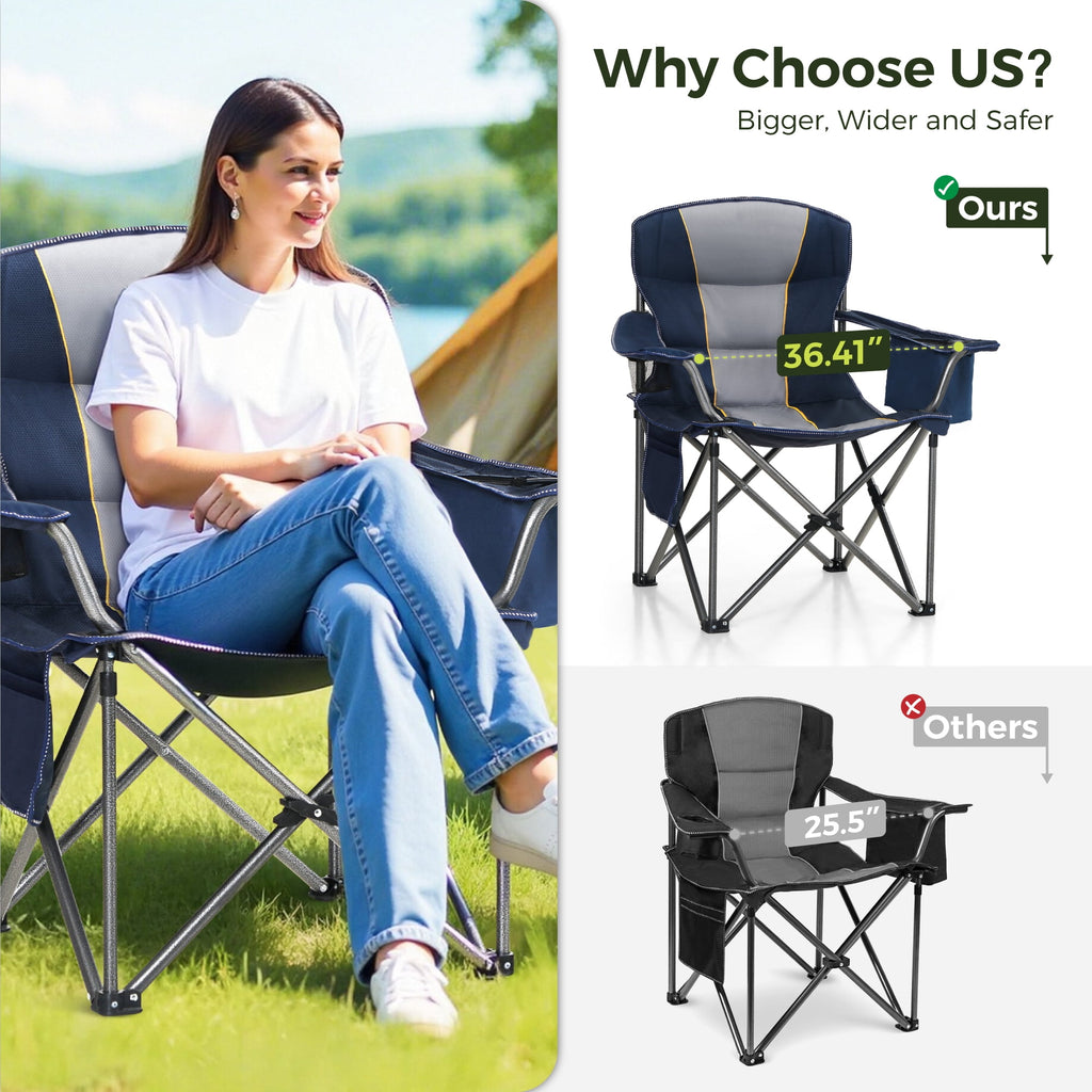 Sophia & William 2 Pack Oversized Camping Chair Heavy-Duty Steel Frame Supports 450Lbs, Foldable Outdoor Lawn Chair with Cup Holder for Backyard & Camping, Black
