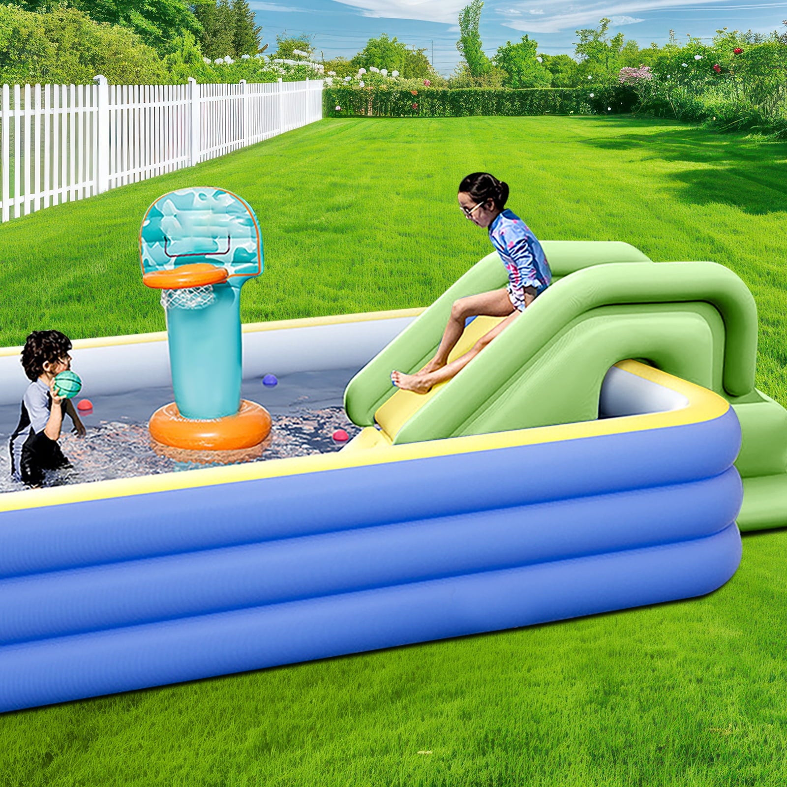 FashionCha Pool Slide Inflatable Water Slide for Kids for above Ground Pool Sports Yard