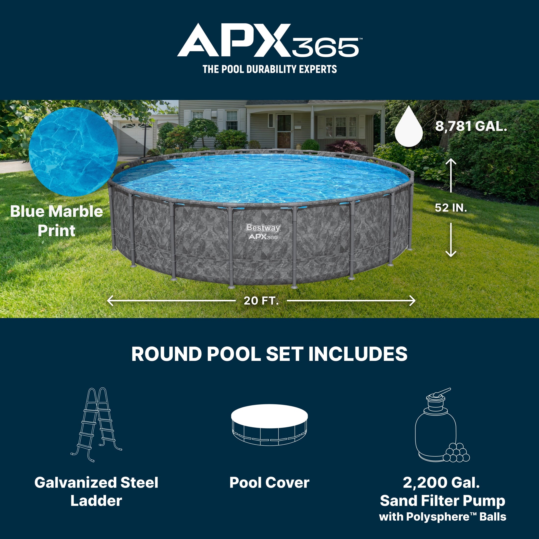 Bestway APX 365 18'x52 Metal Frame Above Ground Pool w/ Sand Filter Pump, Ladder & Cover