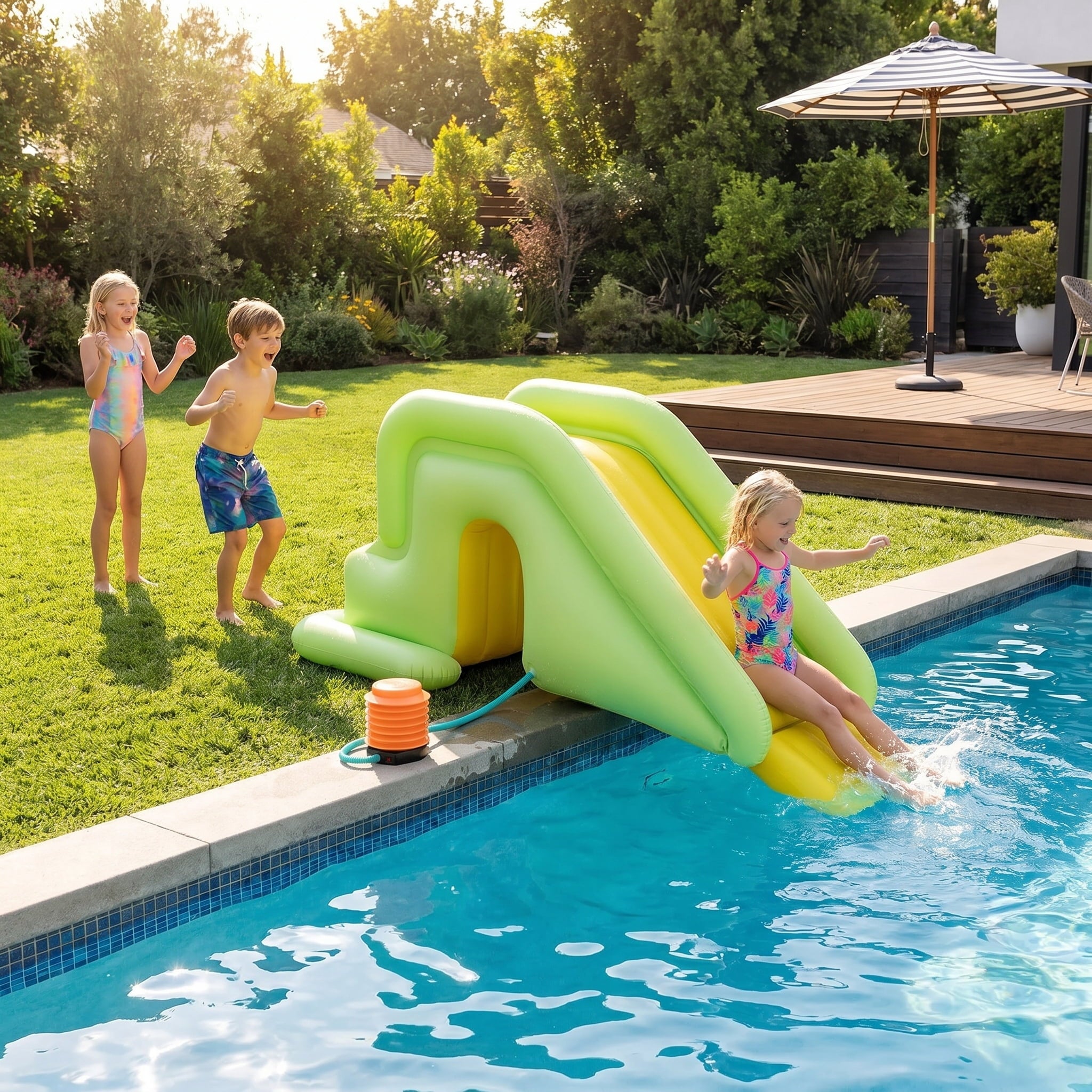 FashionCha Pool Slide Inflatable Water Slide for Kids for above Ground Pool Sports Yard