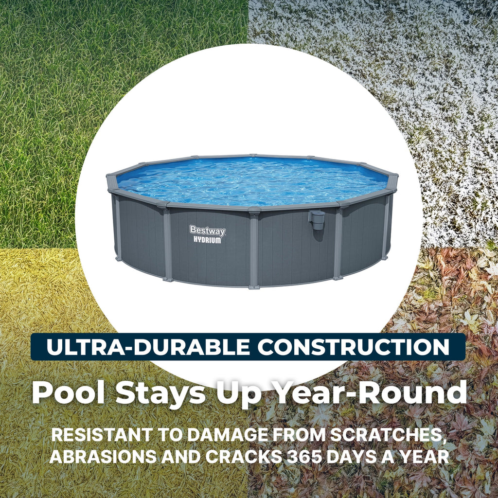 Bestway Hydrium 15' x 48 Steel Side Wall Above Ground Pool w/ Sand Pump & Accessories