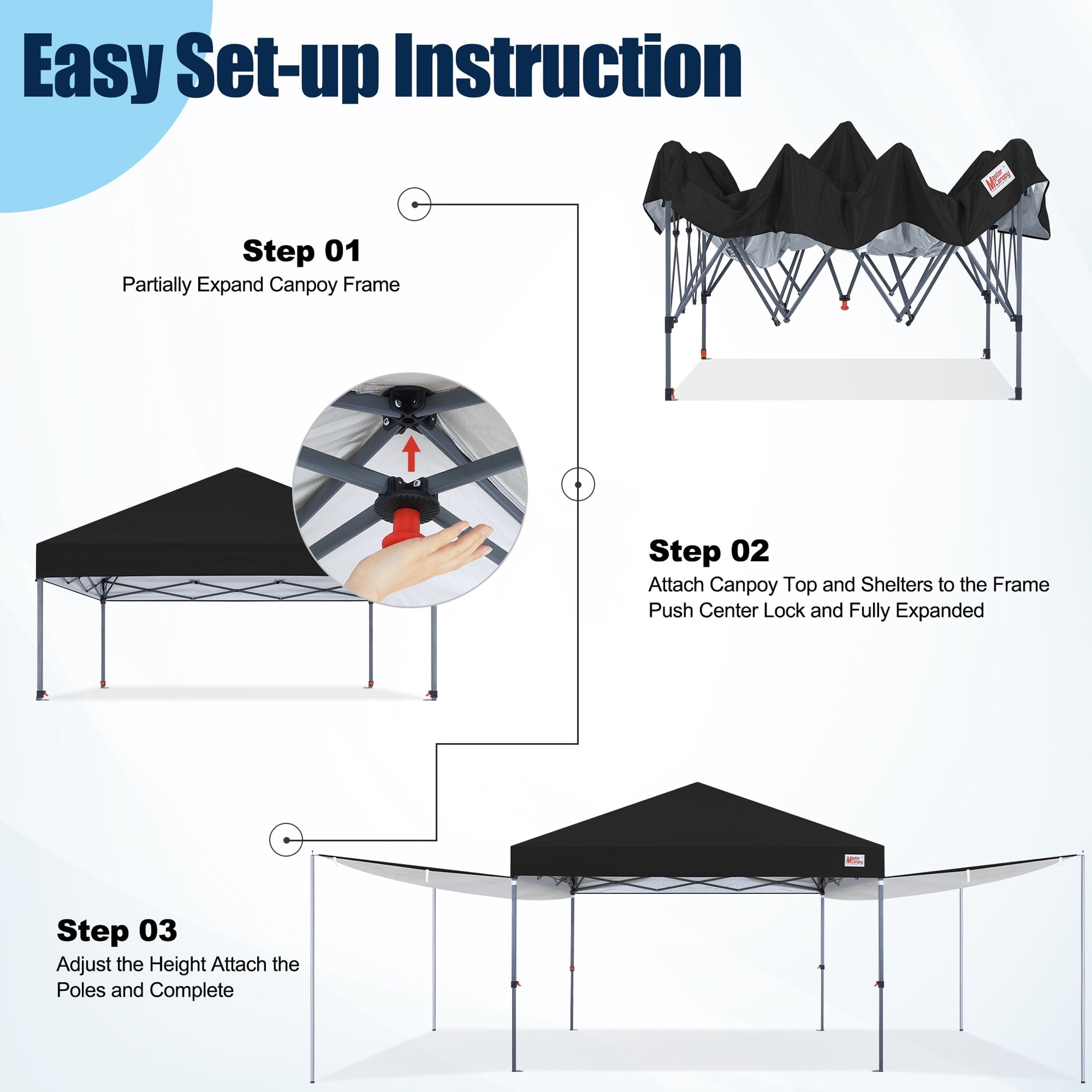 MASTERCANOPY 10 x 10ft Pop-up Canopy Tent with 2 Detachable Side Shades, White